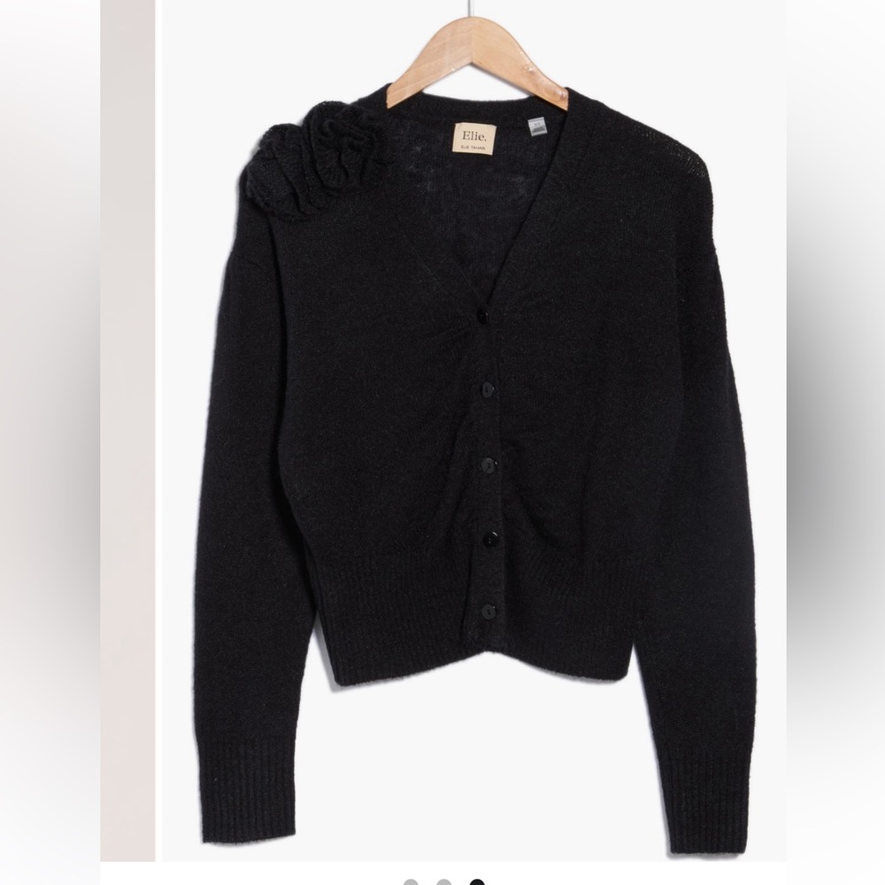 NWT Elie Tahari Metallic Rosette Black Cardigan Small